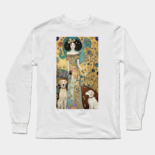 Gustav Klimt's Colorful Canine Companions: Whimsical Dogs Illustration Long Sleeve T-Shirt